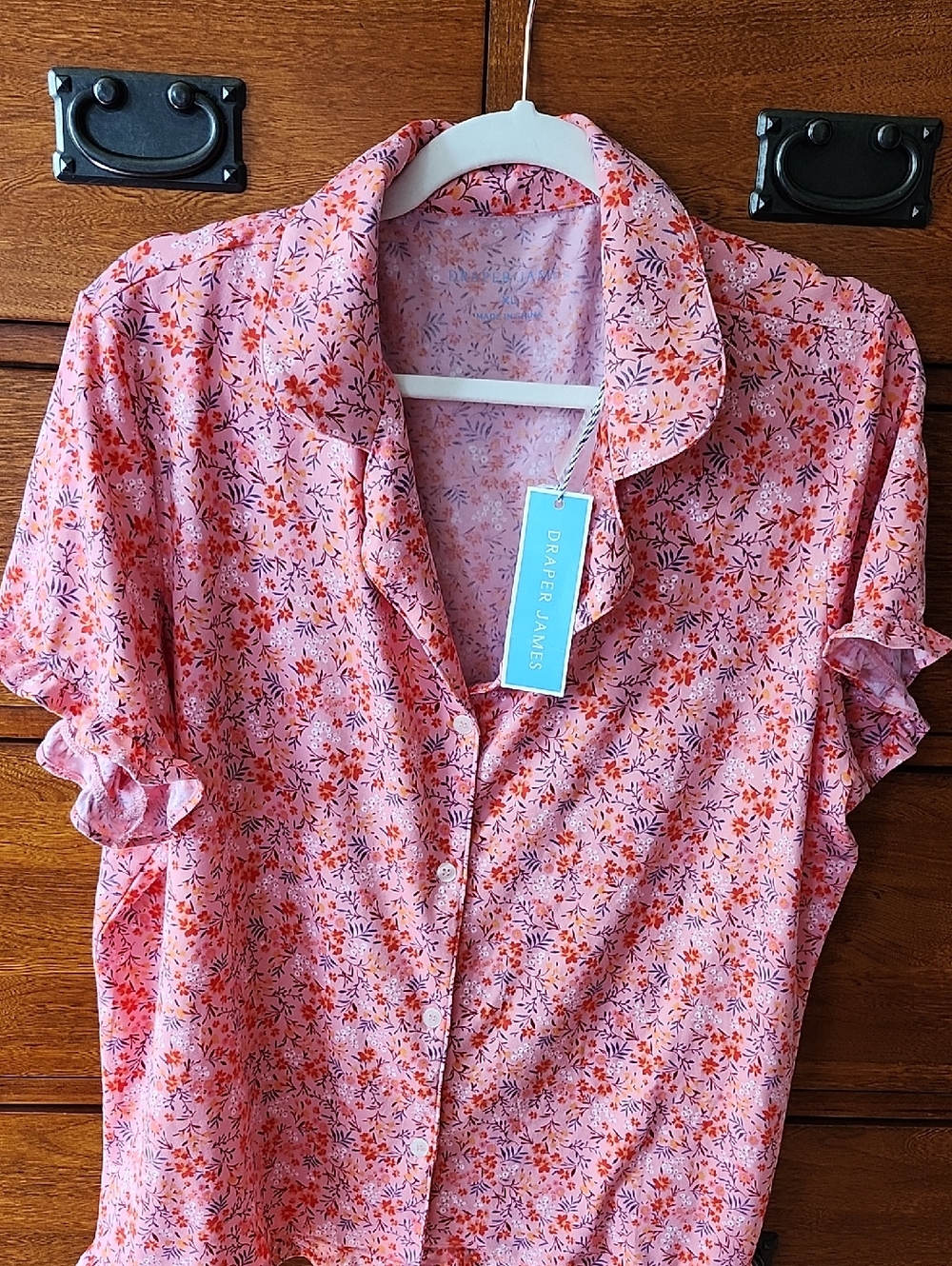 Draper James Pink Floral Ruffle-Sleeve Button Shirt